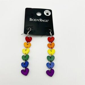 Spencer's Rainbow Heart Long Dangle Earrings Pride Love Theme Multicolor